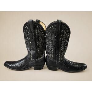 Vintage Dan Post Black Teju Lizard Men's Cowboy Boots USA 9.5B  Western